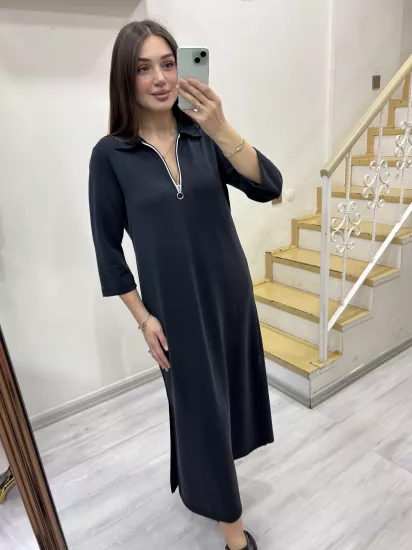 Fermuarlı Fakir Kol Oys Elbise 