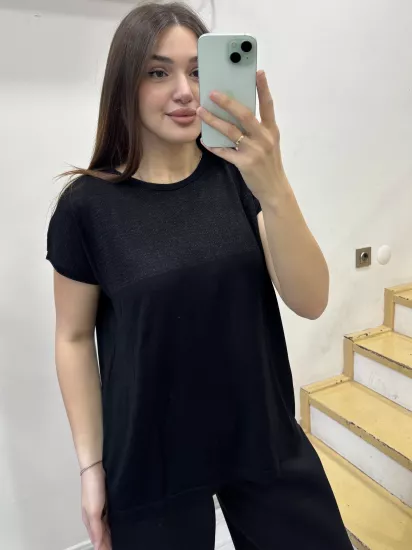 Simli Bisiklet Yaka Merserize Bluz