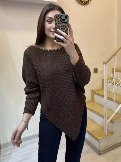 Taşlı Yaka Üçgen Merserize Bluz