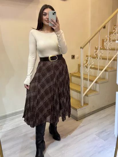 Ekose Desenli Şifon Etek