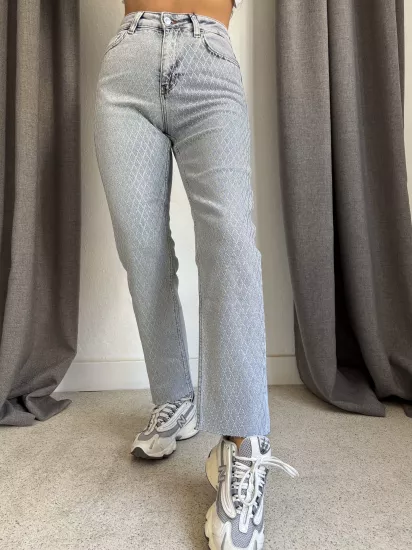 Taşlı Mom Fit Jean Pantolon