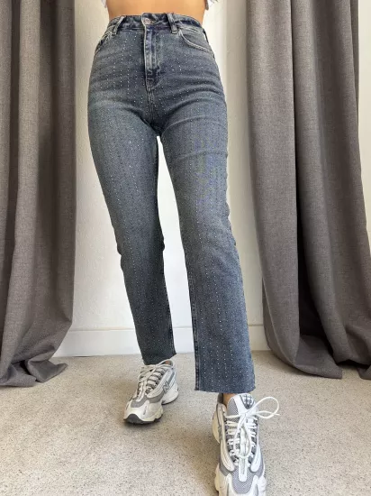 Silmeli Taşlı Jean Pantolon