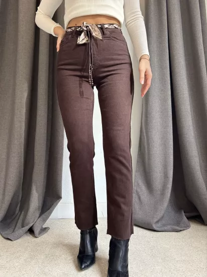 Şerit Detaylı Mom Fit Yüksek Bel Jean