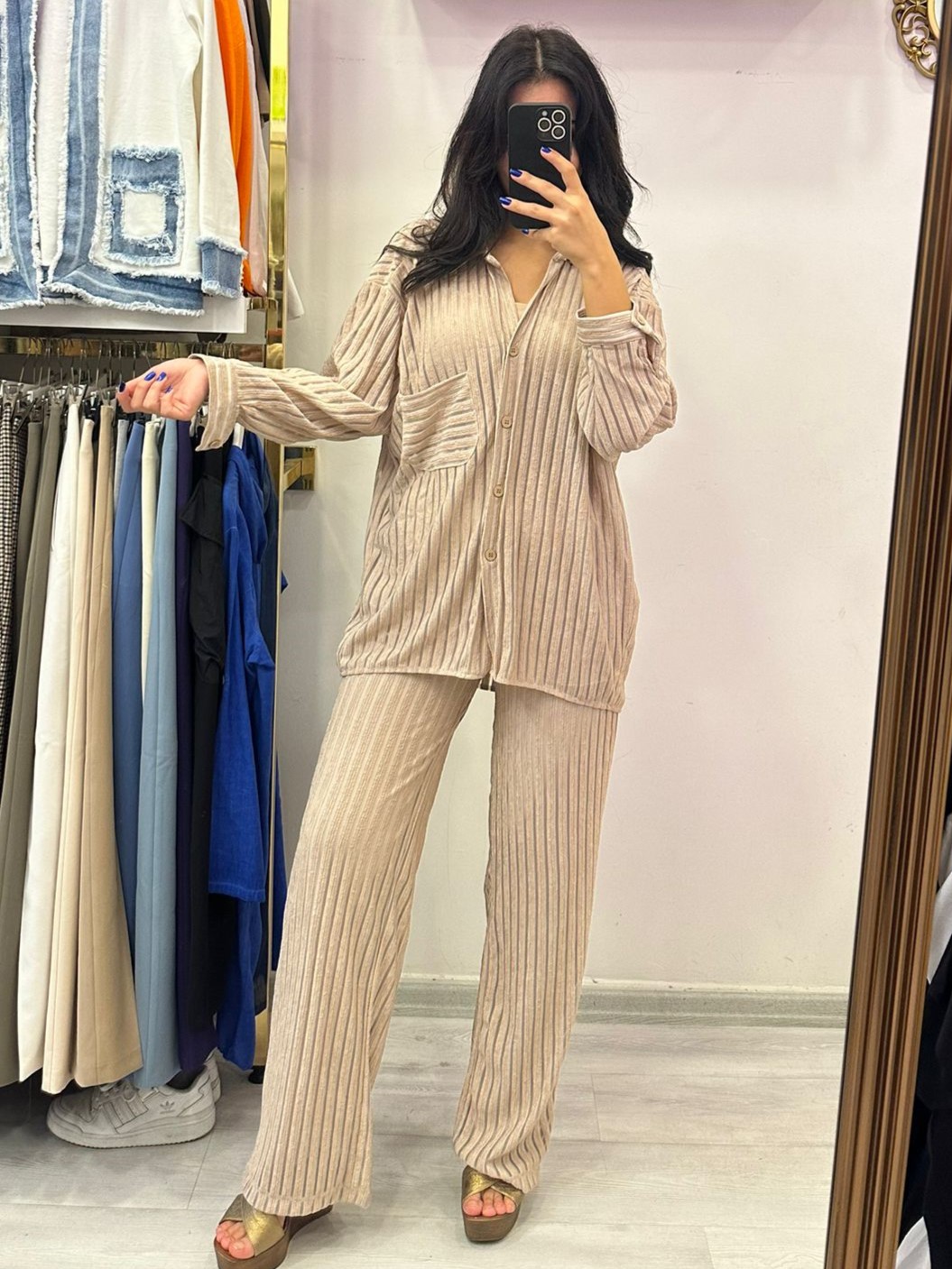 Taş Oversize Gömlek Pantolon Takım