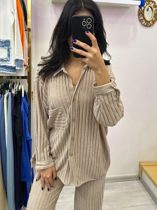 Taş Oversize Gömlek Pantolon Takım