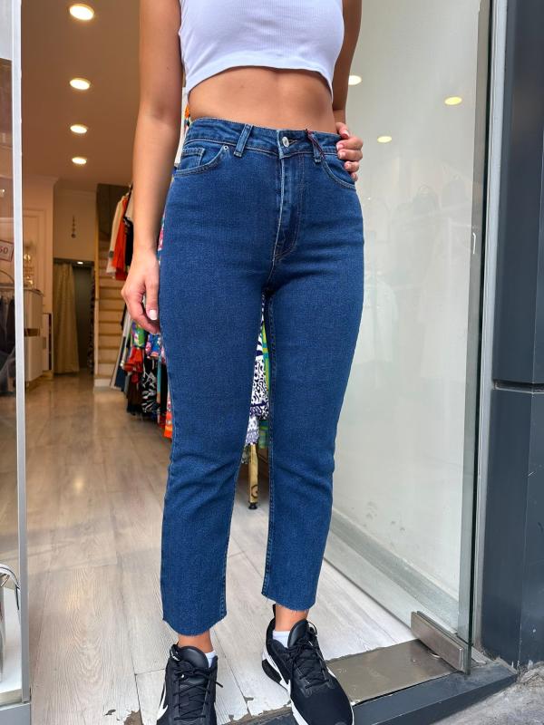 Dikişsiz Paça Yüksek Bel Mom Jean