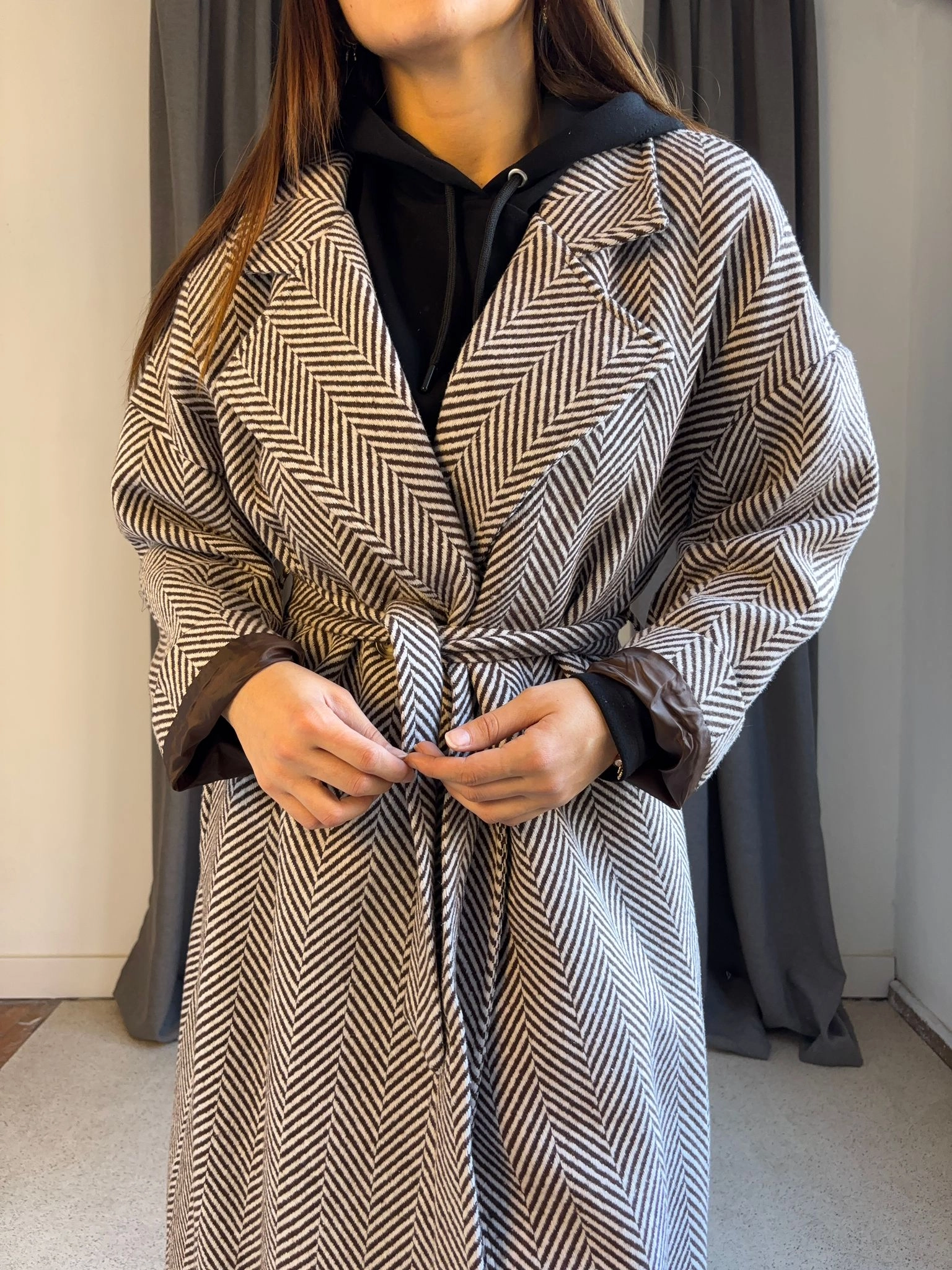 Balıksırtı Kuşaklı Kaşe Kaban