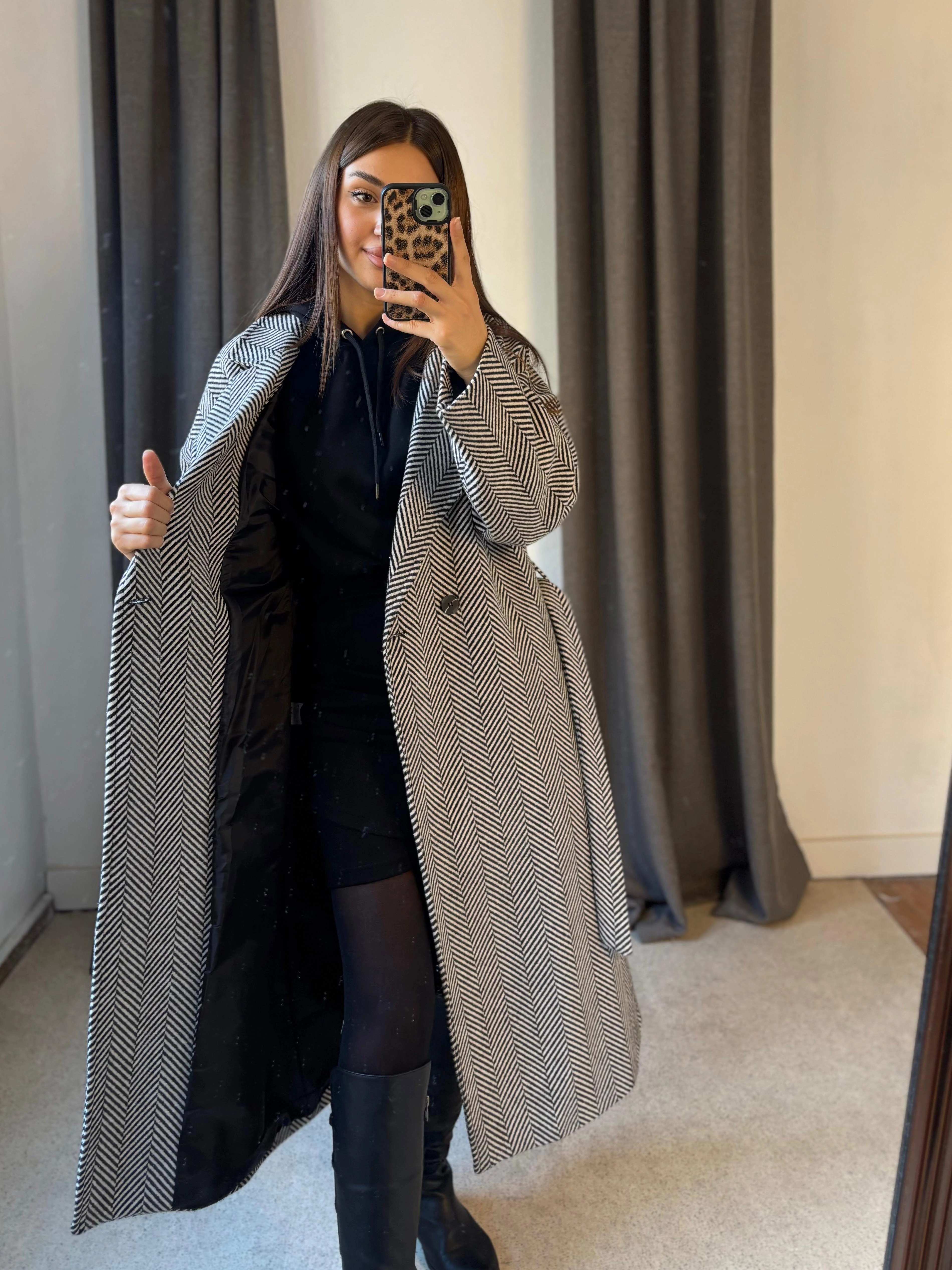 Balıksırtı Kuşaklı Kaşe Kaban